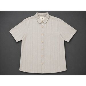 Folk Alphos SS Shirt Mens Medium Sage Green Linen Blend Textured Button Down NEW